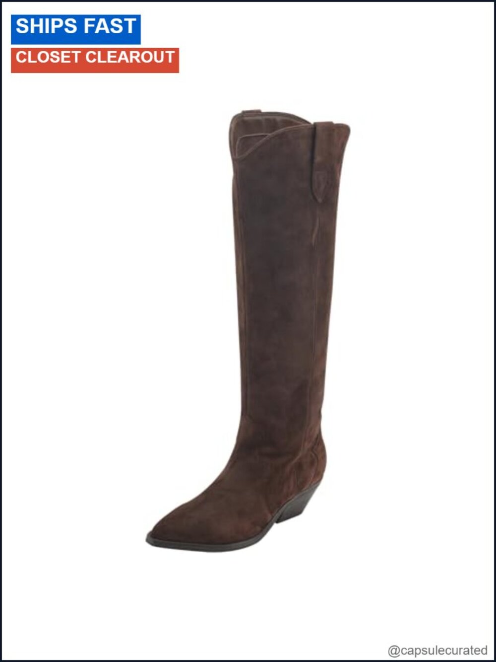 Suede Pointed Toe Block Heel Knee High Pull On Boots